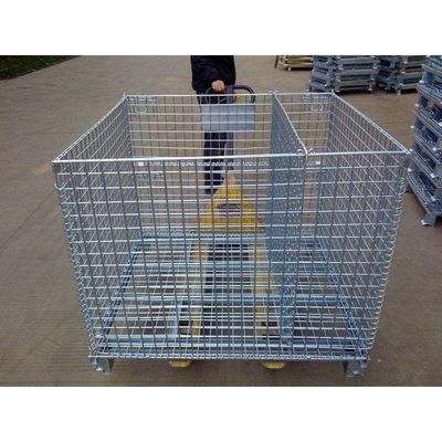 foldable lockable wire mesh transport metal storage wire mesh pallet cage Stackable Folding Metal Wire Mesh Storage Cage